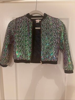 Billieblush Holographic Sequin Bomber Jacket with Black Trim